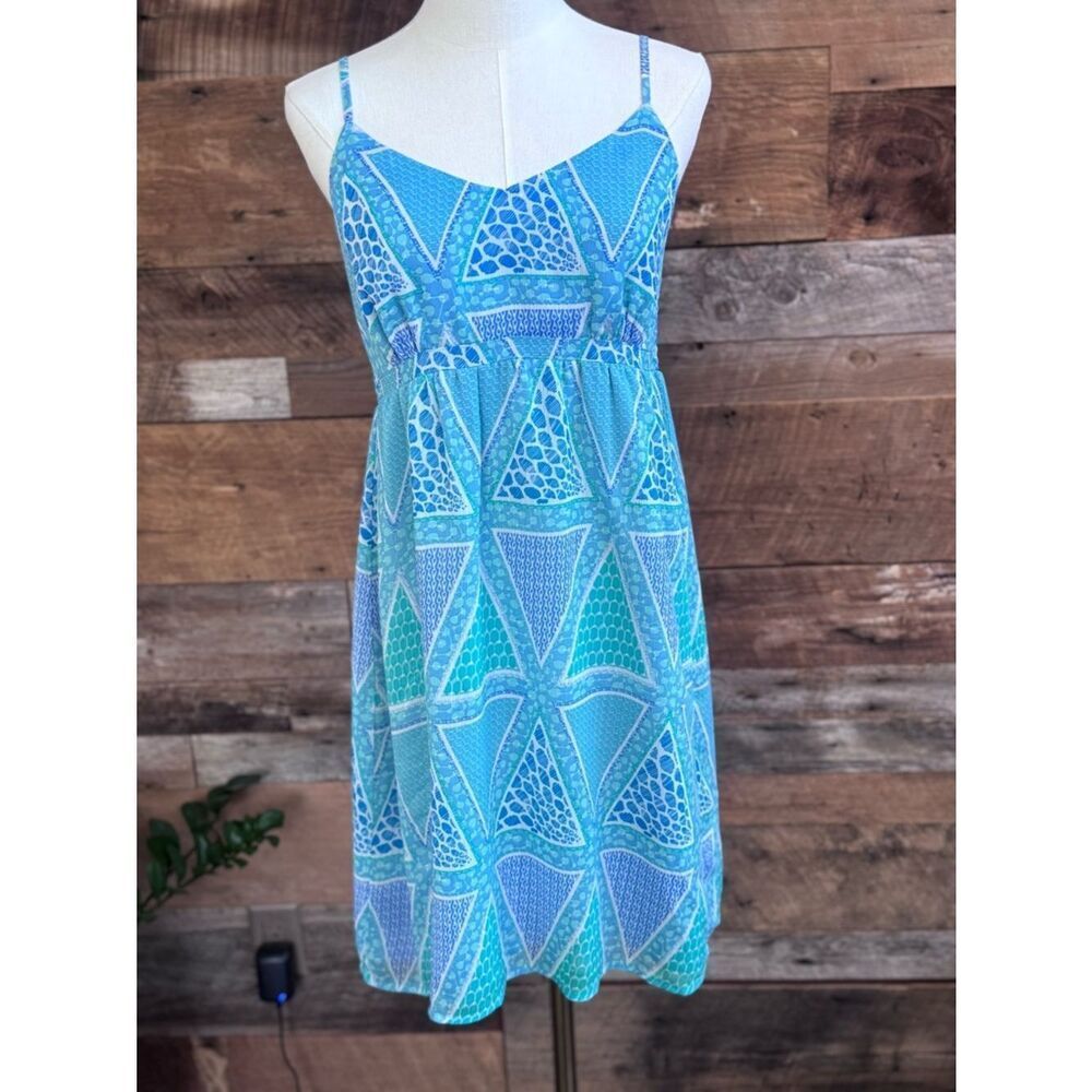 Old Navy Blue Mosaic Geometric Empire Waist Mini Sundress Summer Dress Size Med